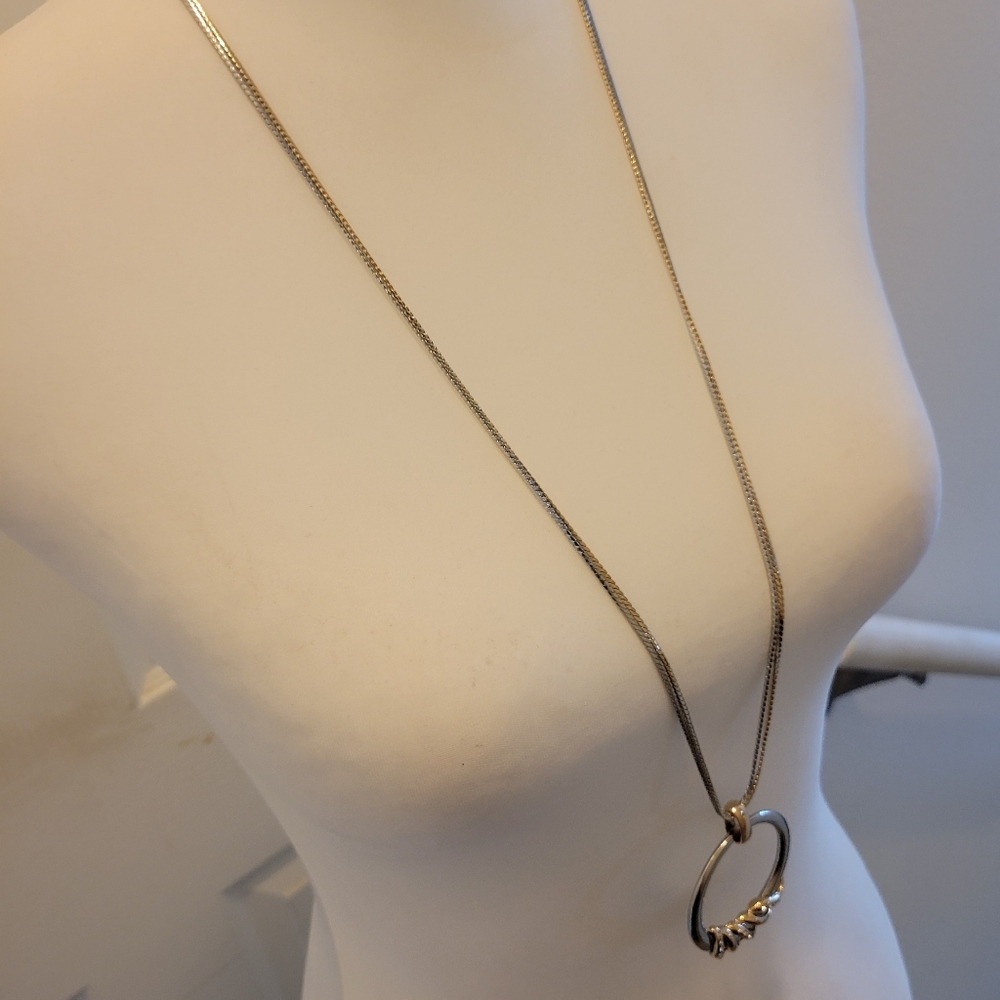 WHBM | Elegant Silver/Gold Tone Crystal Accent Circle Pendant Necklace - Picture 12 of 12